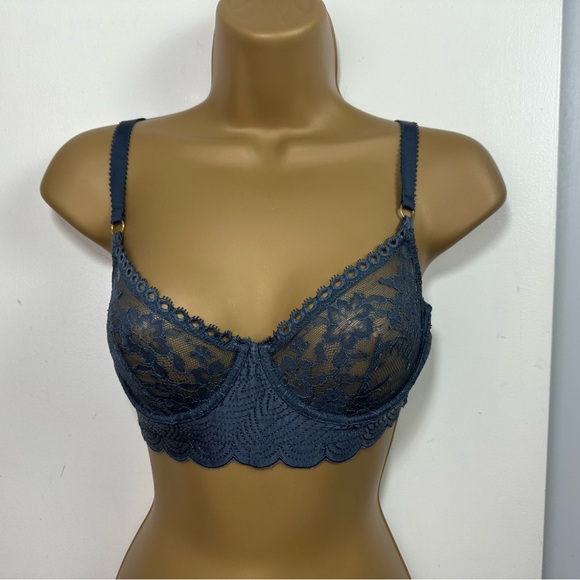 Stella McCartney X Anthro Rosie Grey Underwire Floral Lace Semi-Sheer Bra 32D - Picture 5 of 15